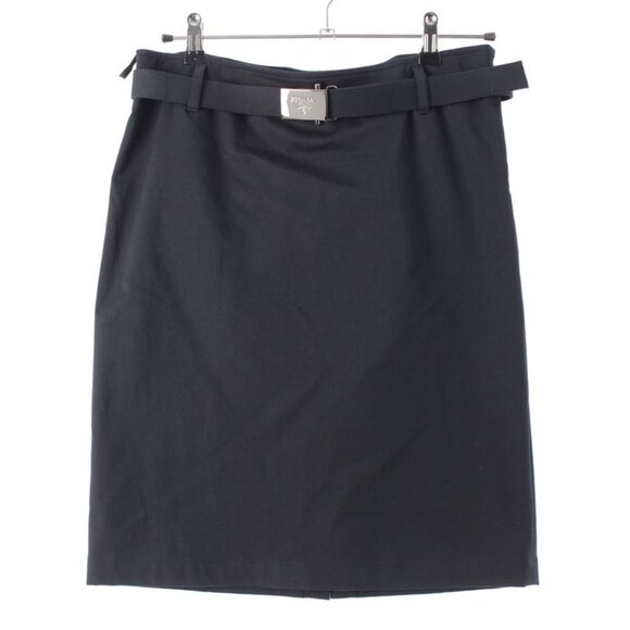 Prada Logo Belt Skirt Knee Length Navy 42